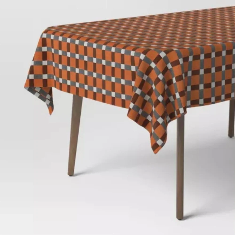 Fall/Halloween Checkered Fabric Tablecloth Orange &  Black - 60 